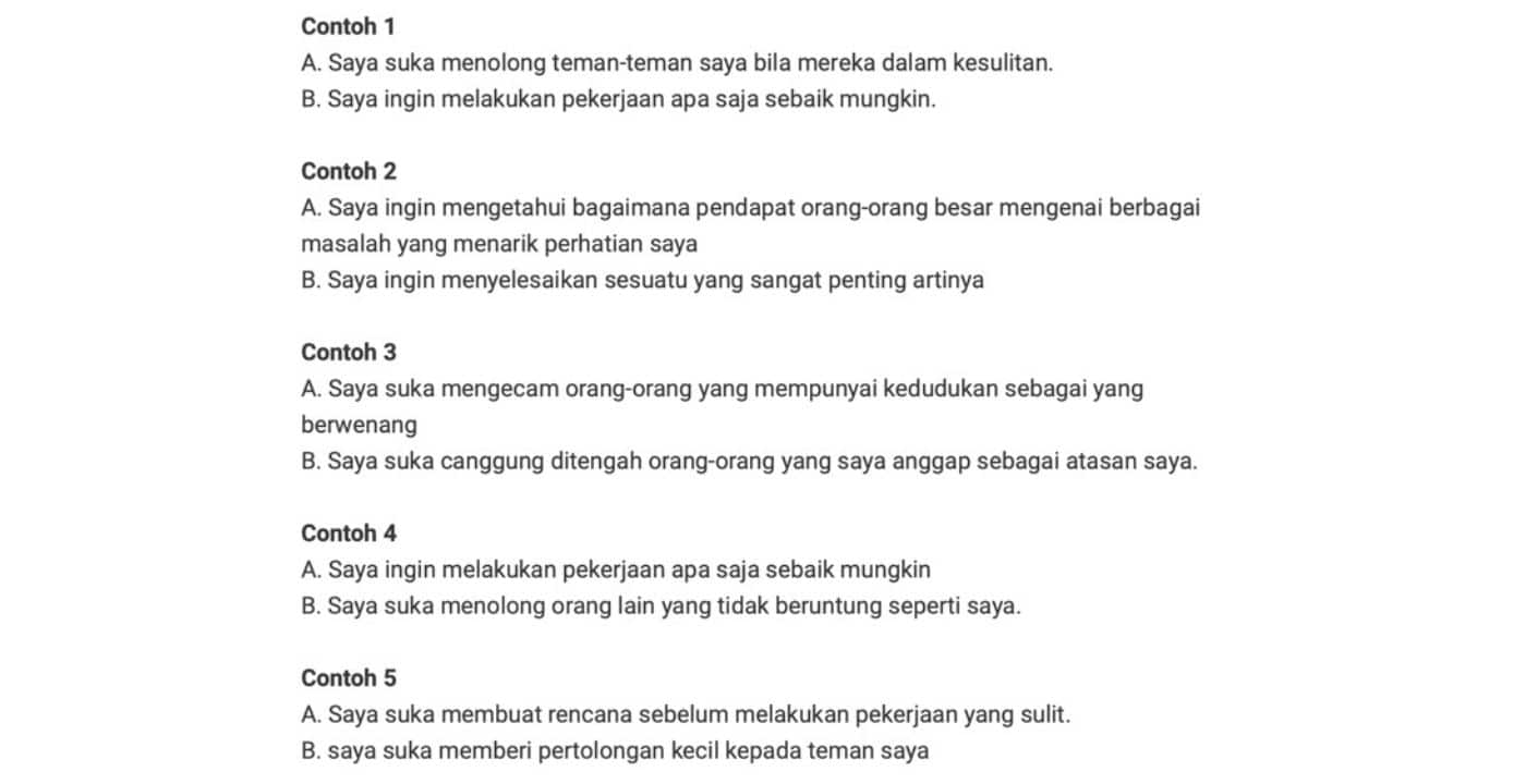 contoh tes edwards personal preference schedule
