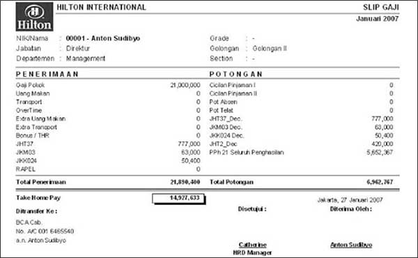 Contoh Slip Gaji Karyawan