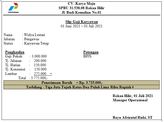 Contoh Slip Gaji Karyawan