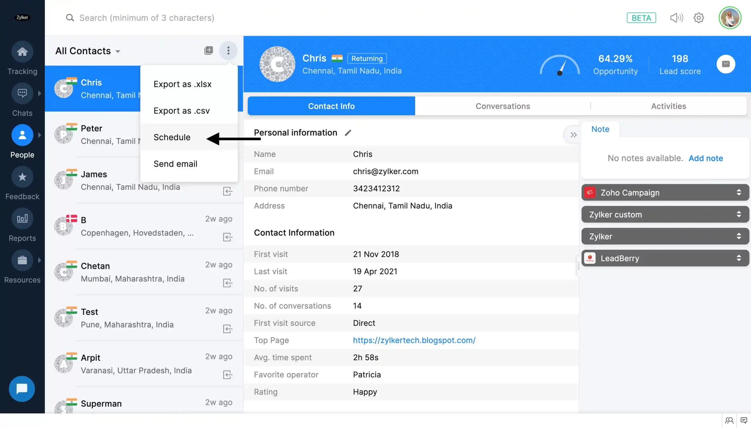 dashboard zoho sales iq