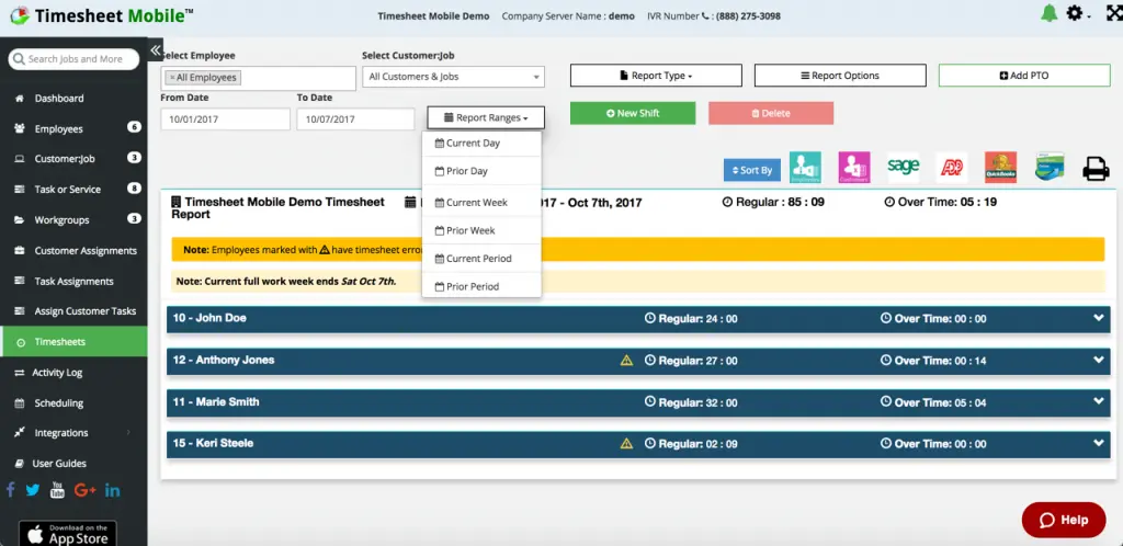 Timesheet Mobile Dashboard