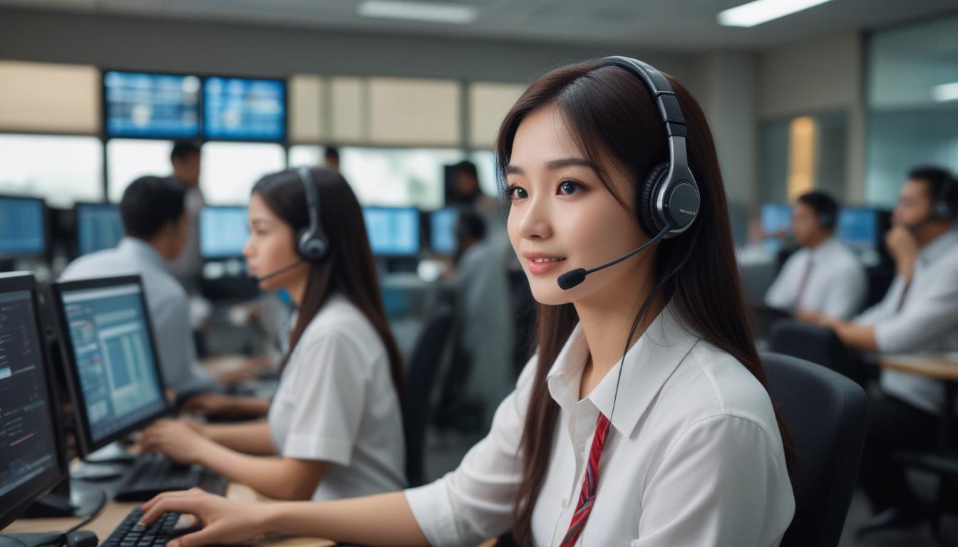 Agen call center menggunakan dashboard Barantum untuk melacak panggilan dan data pelanggan